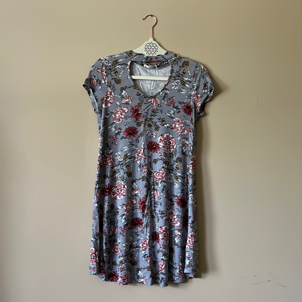 Pink Rose Floral Dress with Choker Cutout